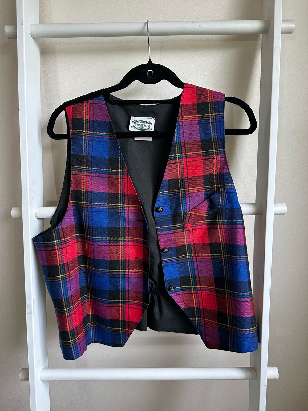 Vintage Plaid Tartan Button Vest with Pocket